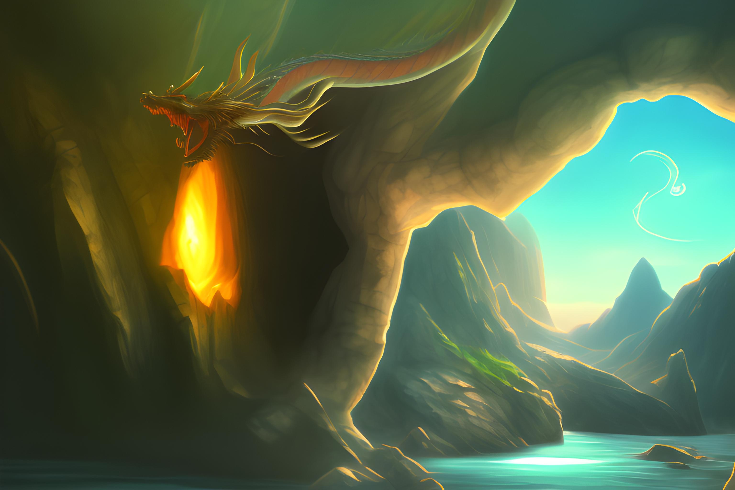 Un dragon devant une caverne portant un teeshirt
